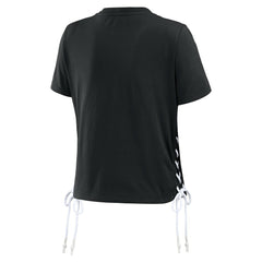 Las Vegas Raiders WEAR by Erin Andrews Women's Lace Up Side Modest Cropped T-Shirt - Black on sale