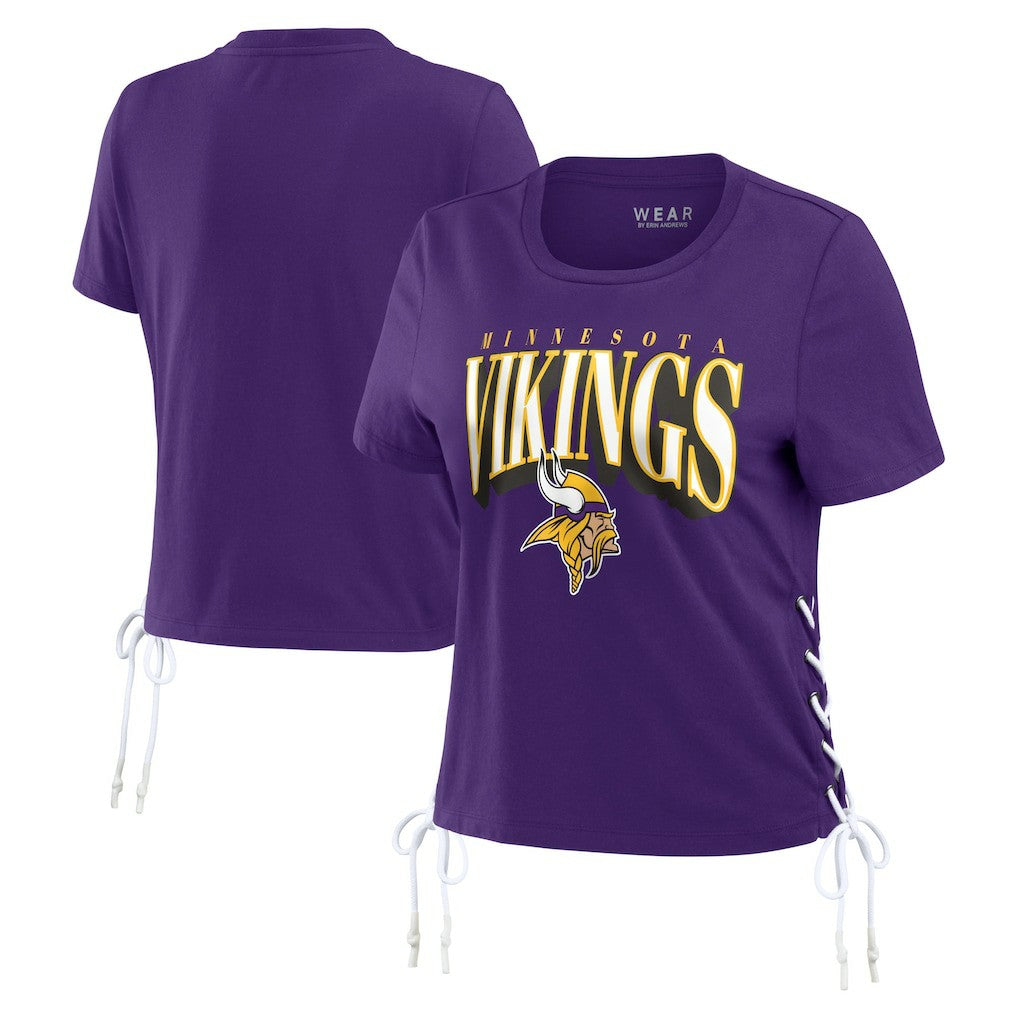 Minnesota Vikings WEAR by Erin Andrews Women's Lace Up Side Modest Cropped T-Shirt - Purple discount