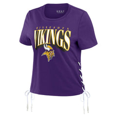 Minnesota Vikings WEAR by Erin Andrews Women's Lace Up Side Modest Cropped T-Shirt - Purple discount
