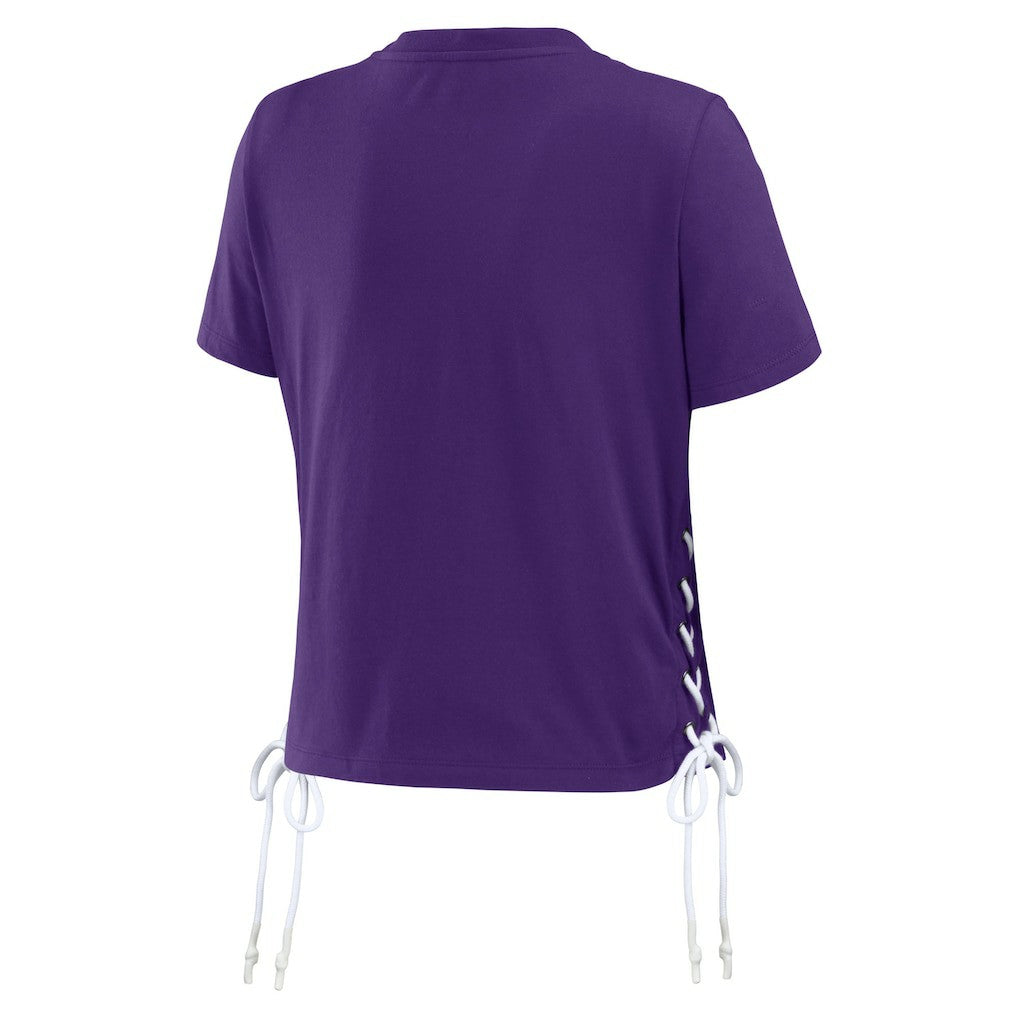 Minnesota Vikings WEAR by Erin Andrews Women's Lace Up Side Modest Cropped T-Shirt - Purple discount