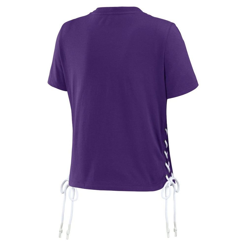 Minnesota Vikings WEAR by Erin Andrews Women's Lace Up Side Modest Cropped T-Shirt - Purple discount