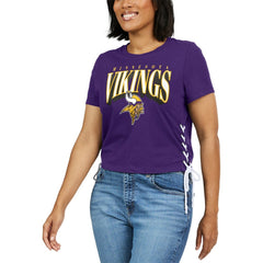 Minnesota Vikings WEAR by Erin Andrews Women's Lace Up Side Modest Cropped T-Shirt - Purple discount