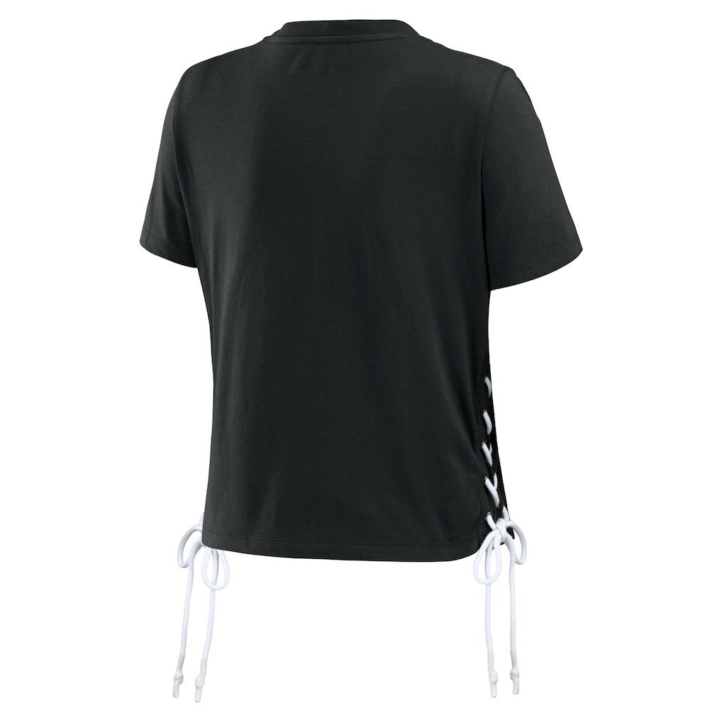 New Orleans Saints WEAR by Erin Andrews Women's Lace Up Side Modest Cropped T-Shirt - Black for sale