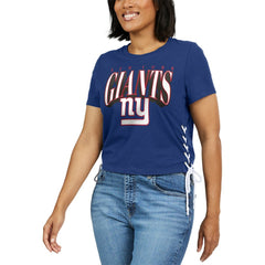 New York Giants WEAR by Erin Andrews Women's Lace Up Side Modest Cropped T-Shirt - Royal for sale
