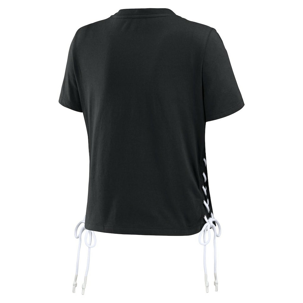Cincinnati Bengals WEAR by Erin Andrews Women's Lace Up Side Modest Cropped T-Shirt - Black on sale