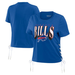 Buffalo Bills WEAR by Erin Andrews Women's Lace Up Side Modest Cropped T-Shirt - Royal for sale