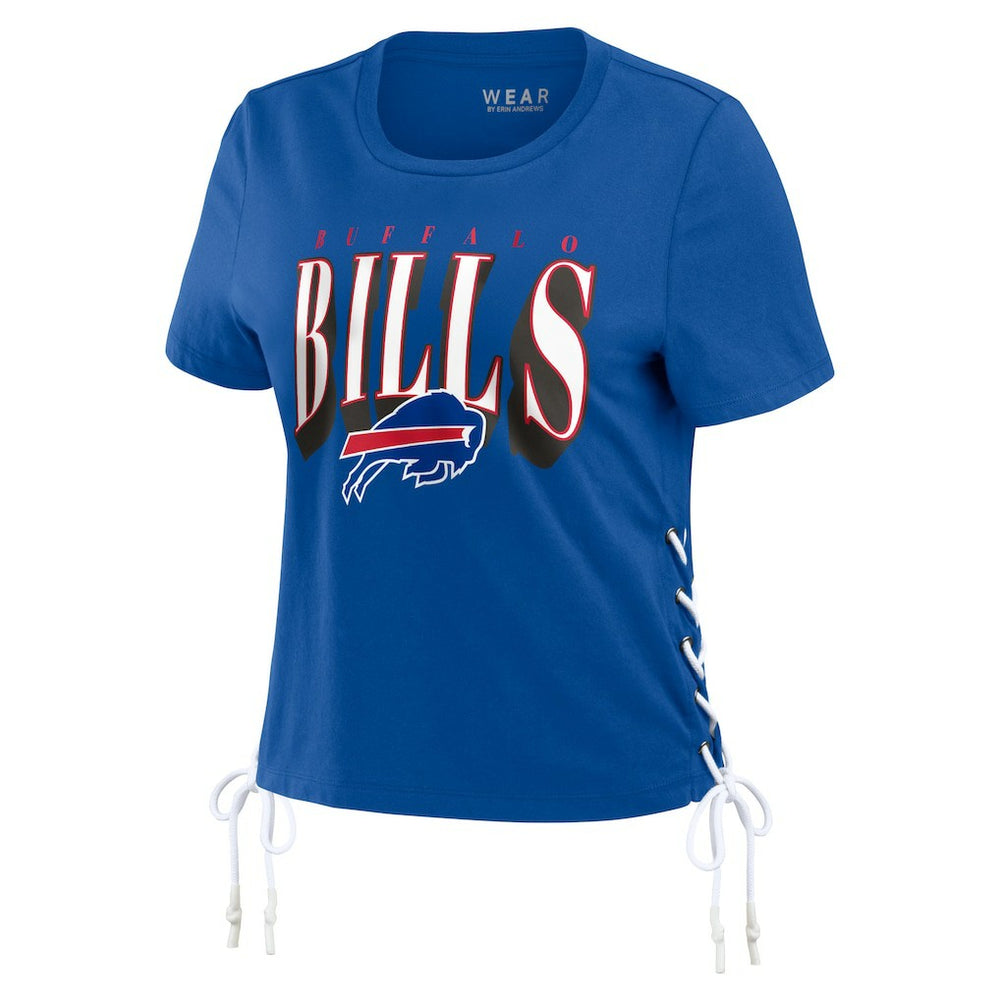 Buffalo Bills WEAR by Erin Andrews Women's Lace Up Side Modest Cropped T-Shirt - Royal for sale