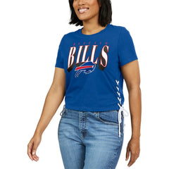 Buffalo Bills WEAR by Erin Andrews Women's Lace Up Side Modest Cropped T-Shirt - Royal for sale