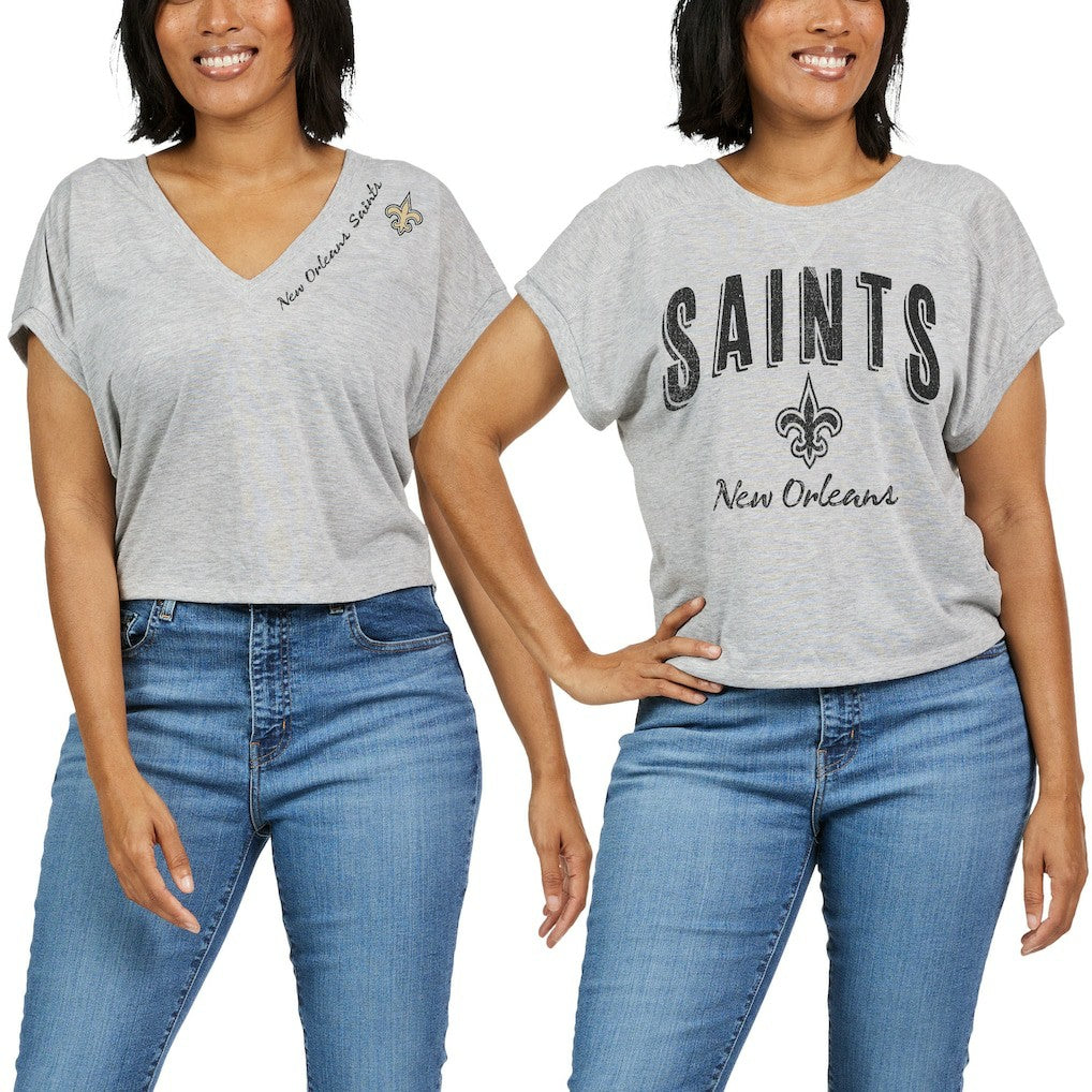 New Orleans Saints WEAR by Erin Andrews Women's Reversible T-Shirt - Heather Gray outlet