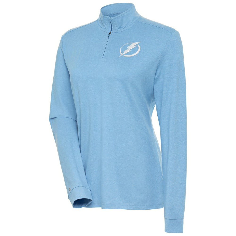 Tampa Bay Lightning Antigua Women's White Logo Mentor Quarter-Zip Jacket - Light Blue Jackets