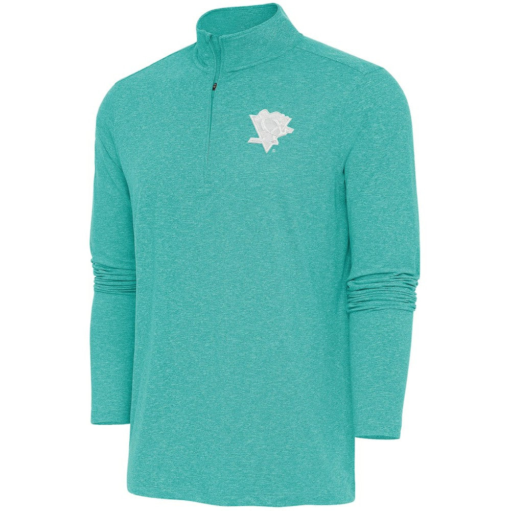 Pittsburgh Penguins Antigua White Logo Hunk Quarter-Zip Pullover - Heather Aqua Pullover