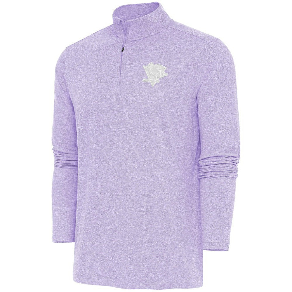 Pittsburgh Penguins Antigua White Logo Hunk Quarter-Zip Pullover - Lavender Pullover