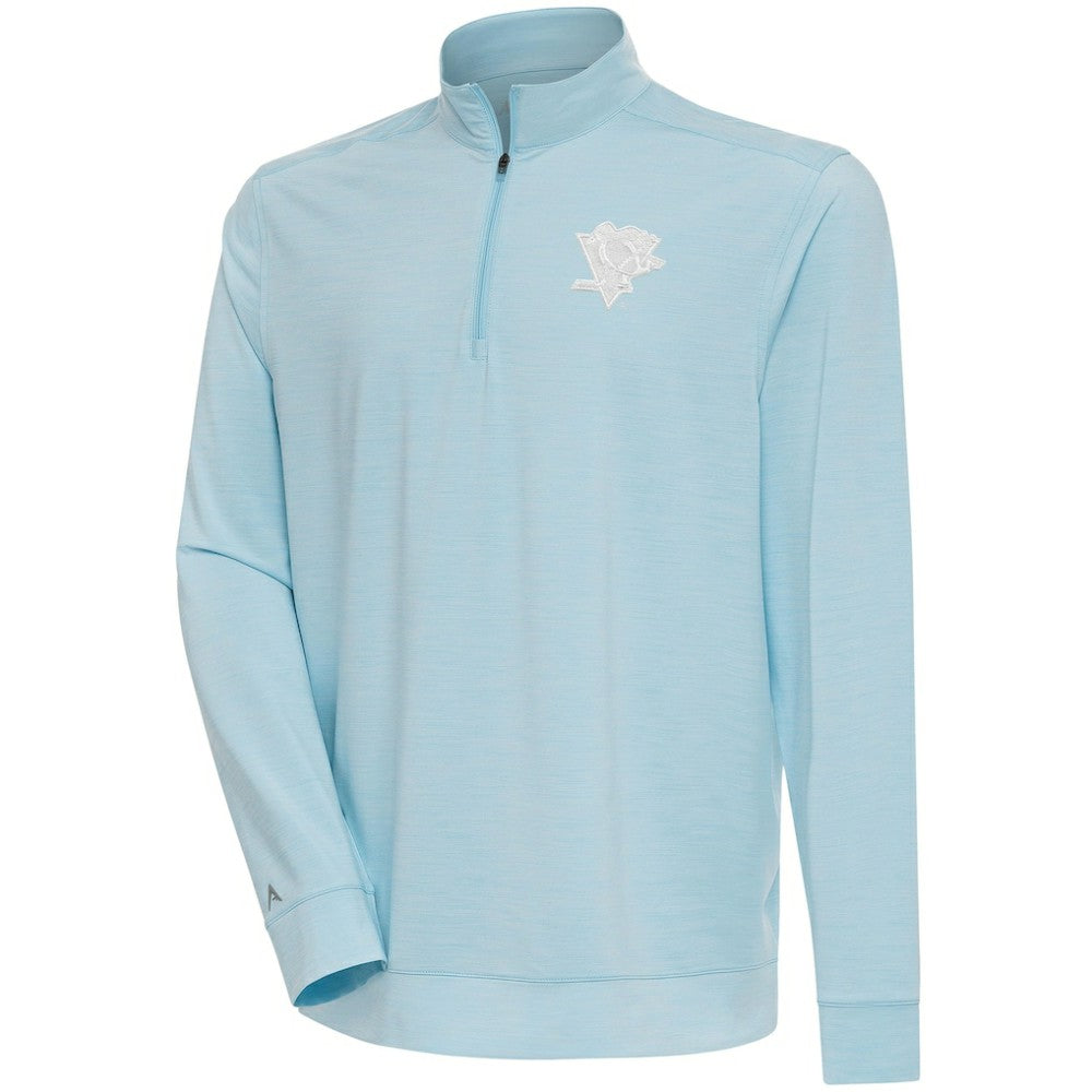 Pittsburgh Penguins Antigua White Logo Bright Quarter-Zip Pullover - Powder Blue Pullover