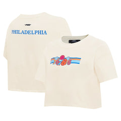 Philadelphia 76ers Pro Standard Women's Retro Striper SJ Cropped Boxy T-Shirt - Cream shop