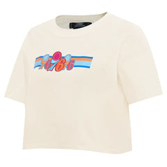 Philadelphia 76ers Pro Standard Women's Retro Striper SJ Cropped Boxy T-Shirt - Cream shop