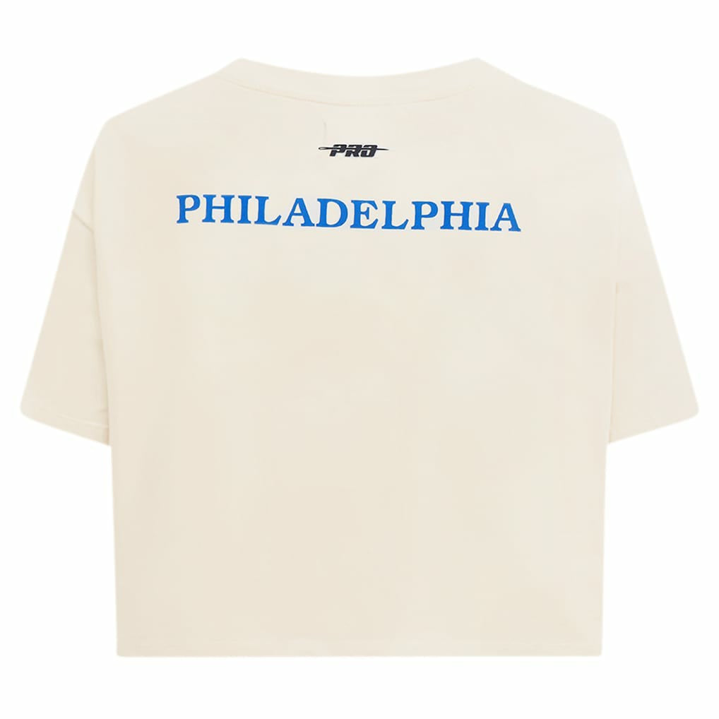 Philadelphia 76ers Pro Standard Women's Retro Striper SJ Cropped Boxy T-Shirt - Cream shop