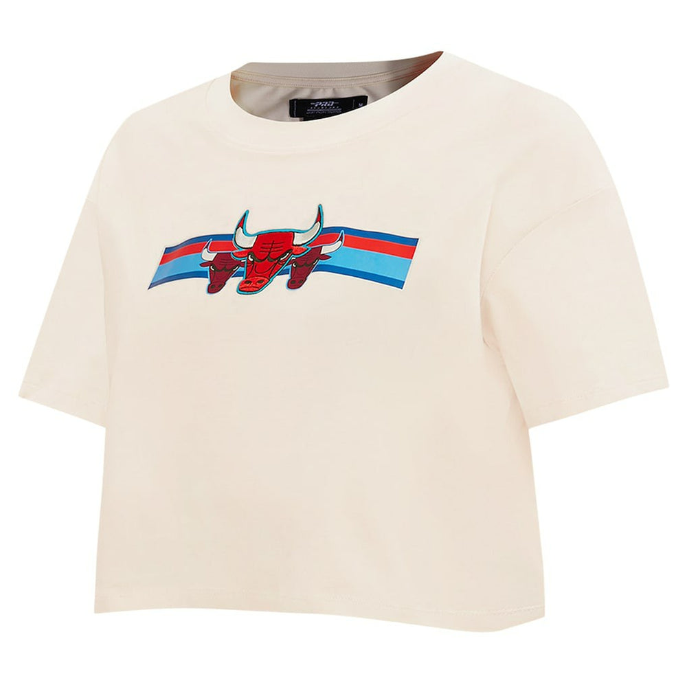 Chicago Bulls Pro Standard Women's Retro Striper SJ Cropped Boxy T-Shirt sale - Cream sale