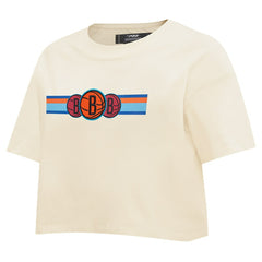 Brooklyn Nets Pro Standard Women's Retro Striper SJ Cropped Boxy T-Shirt - Cream for sale
