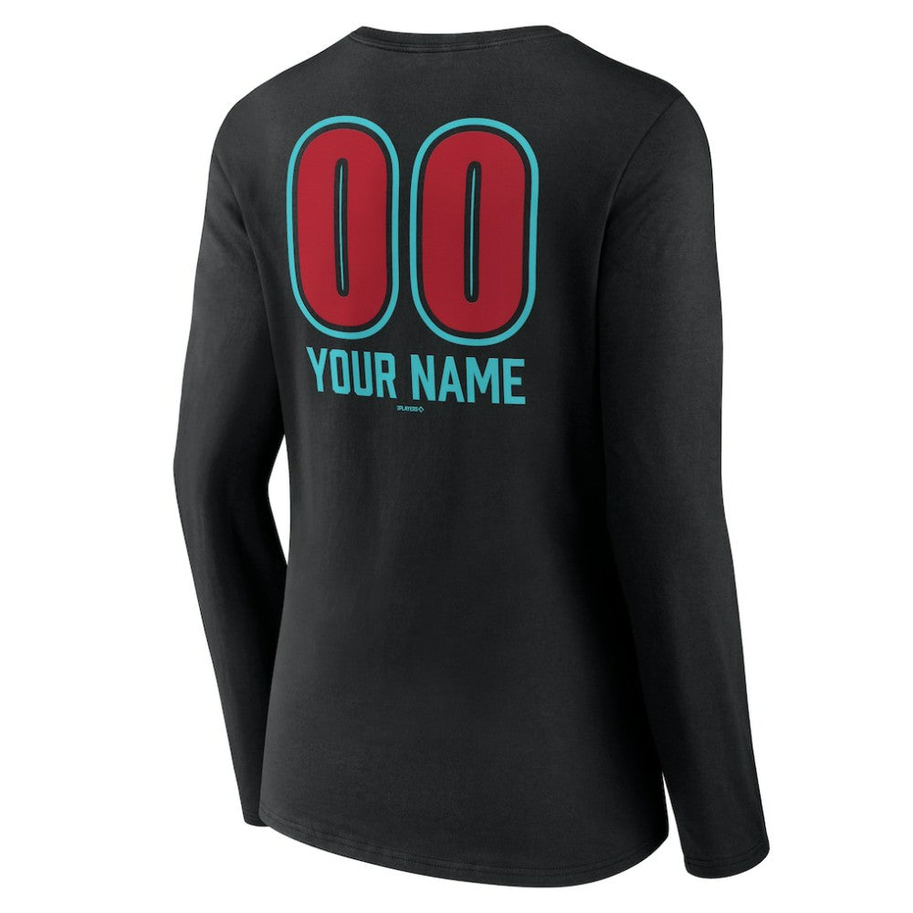 Arizona Diamondbacks Women's Personalized Name & Number Fastball Long Sleeve V-Neck T-Shirt Black