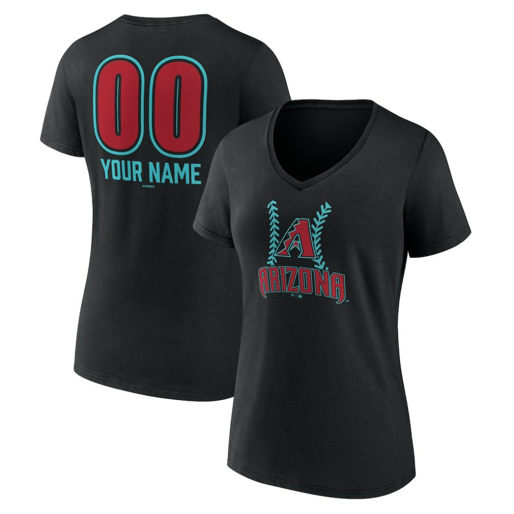 Arizona Diamondbacks Women's Personalized Name & Number Fastball V-Neck T-Shirt Black