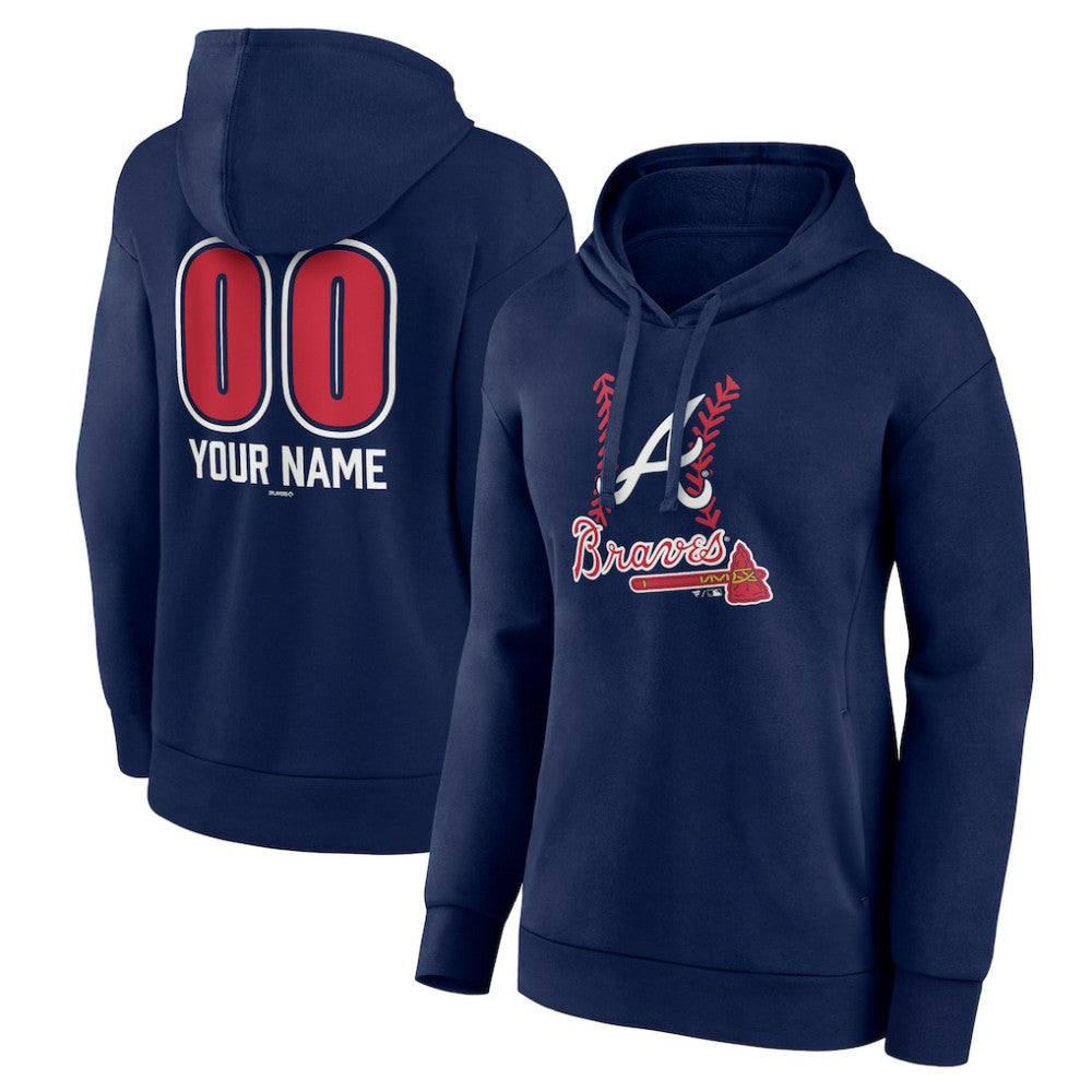 Atlanta Braves Women's Personalized Name & Number Fastball Pullover Hoodie Navy