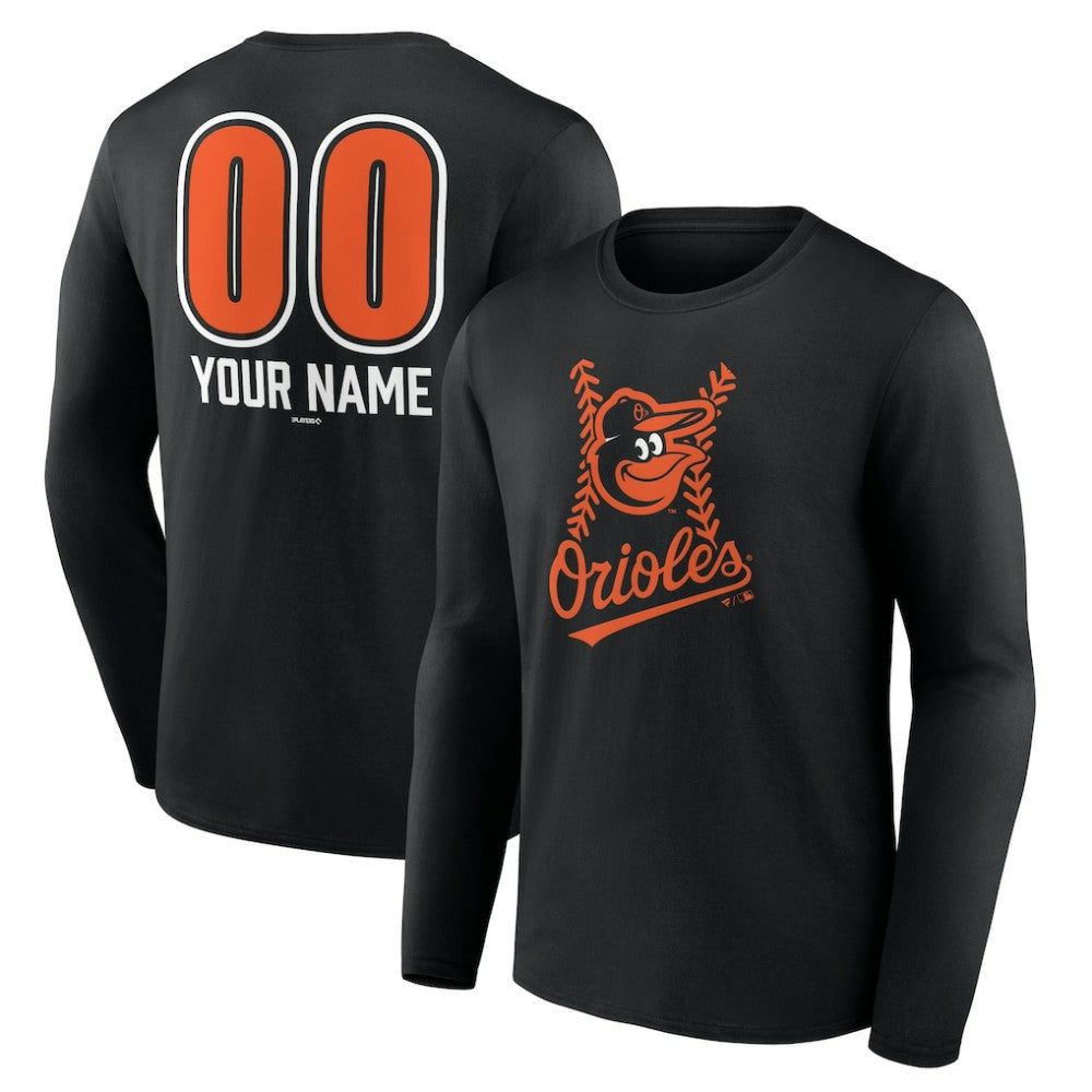 Baltimore Orioles Personalized Name & Number Fastball Long Sleeve T-Shirt Black