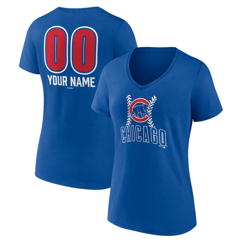 Chicago Cubs Women's Personalized Name & Number Fastball V-Neck T-Shirt Royal