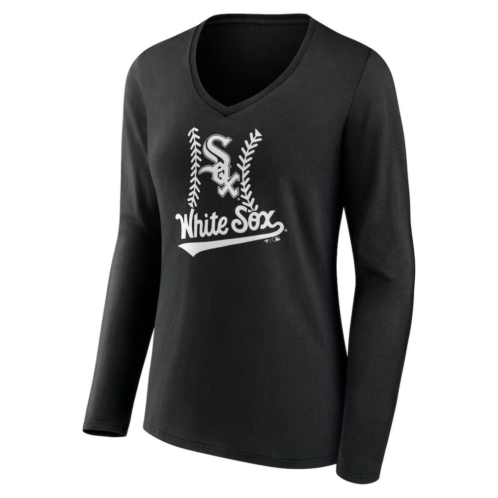Chicago White Sox Women's Personalized Name & Number Fastball Long Sleeve V-Neck T-Shirt Black