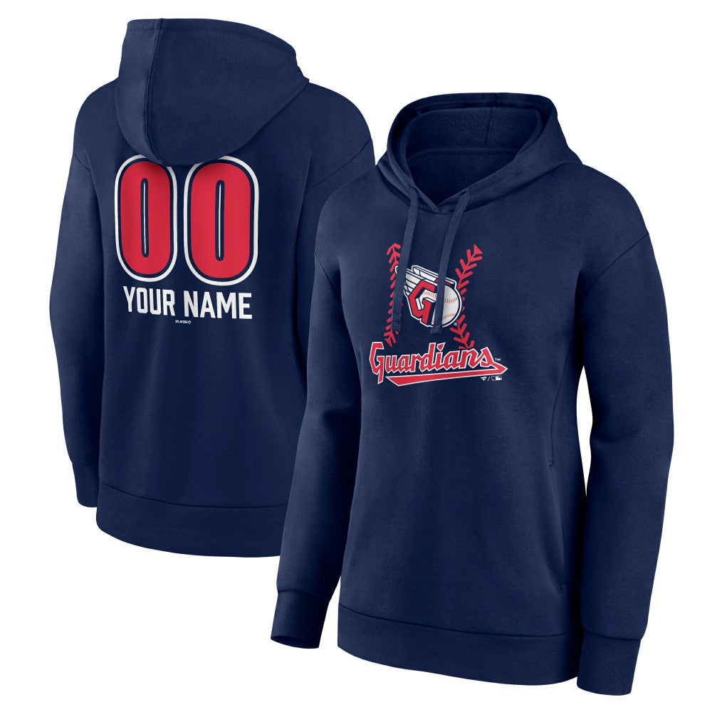 Cleveland Guardians Women's Personalized Name & Number Fastball Pullover Hoodie Navy