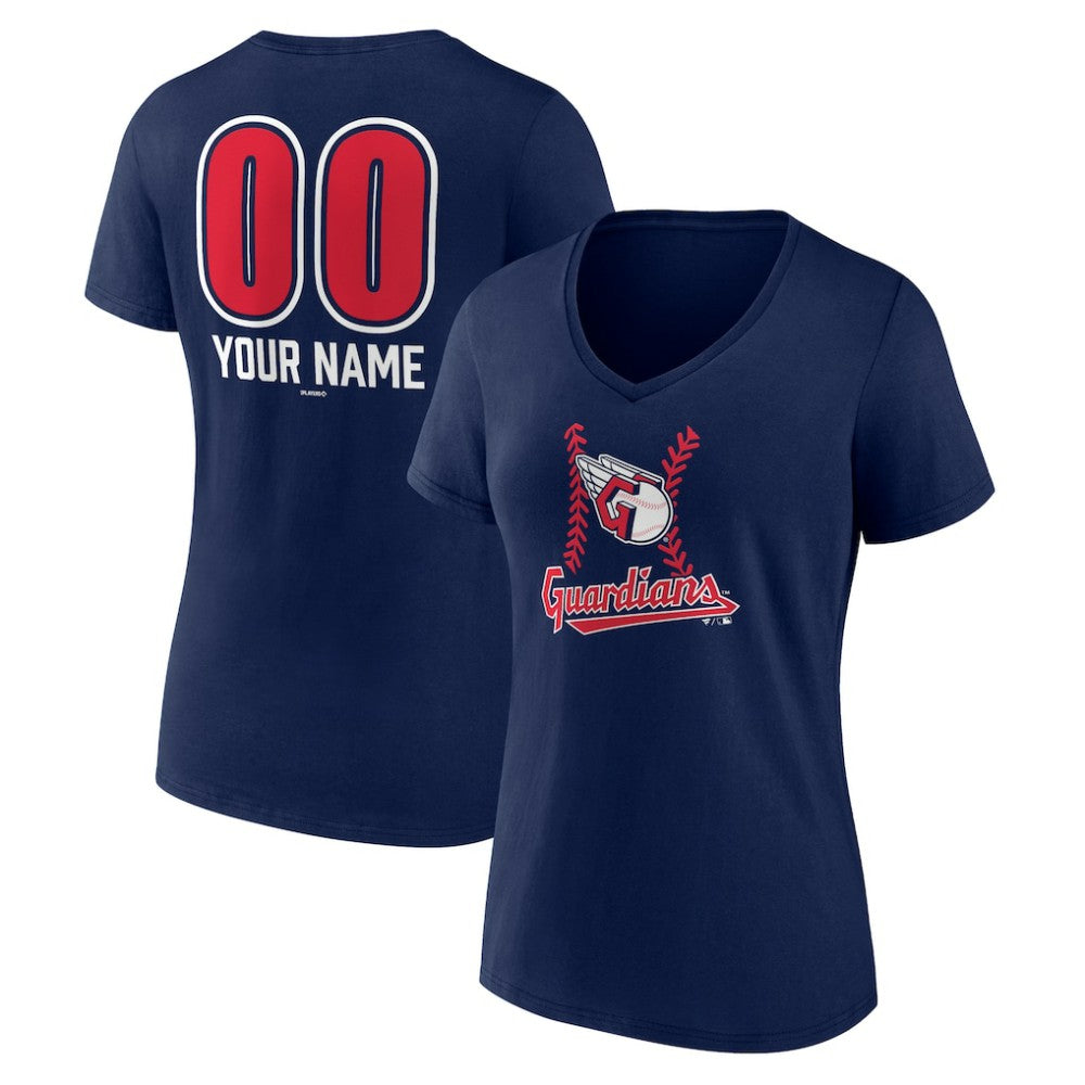 Cleveland Guardians Women's Personalized Name & Number Fastball V-Neck T-Shirt Navy
