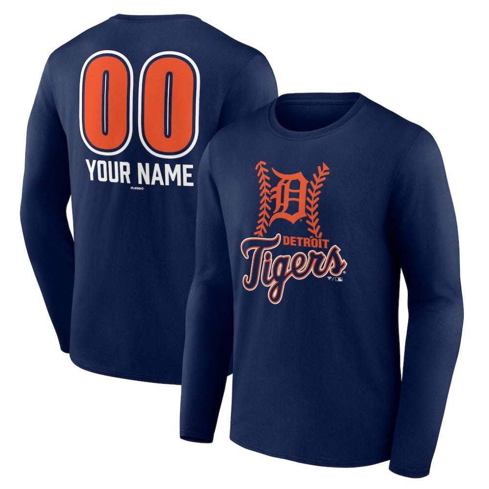 Detroit Tigers Personalized Name & Number Fastball Long Sleeve T-Shirt Navy