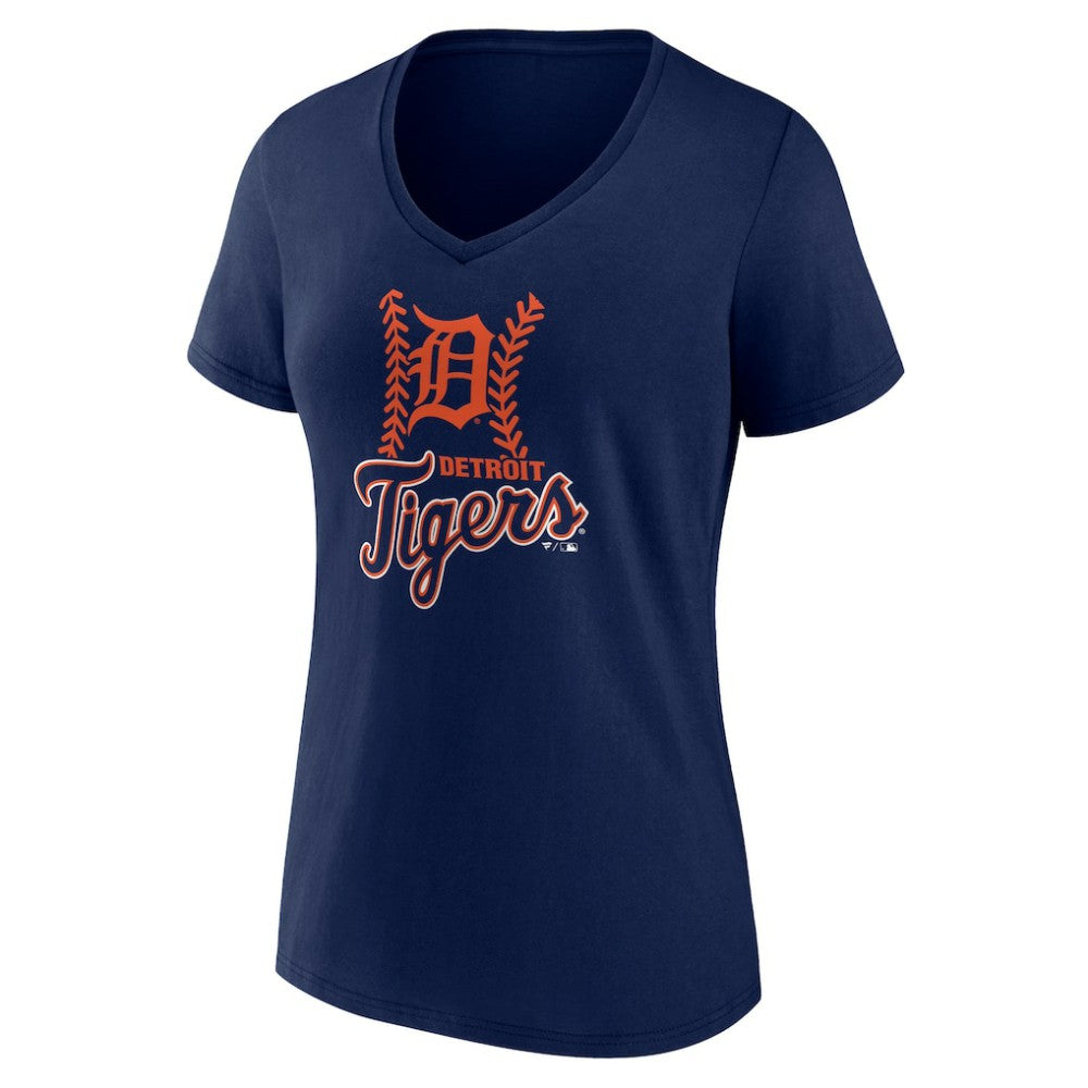 Detroit Tigers Women's Personalized Name & Number Fastball V-Neck T-Shirt Navy