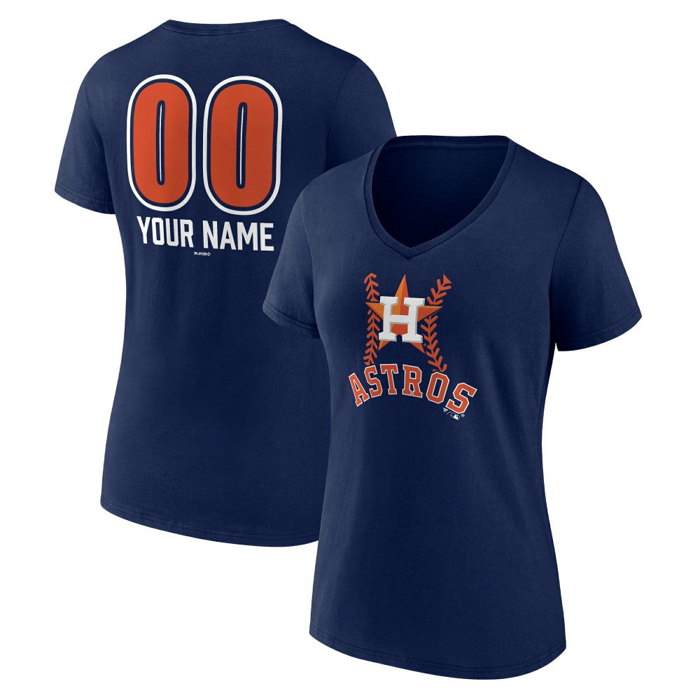 Houston Astros Women's Personalized Name & Number Fastball V-Neck T-Shirt Navy