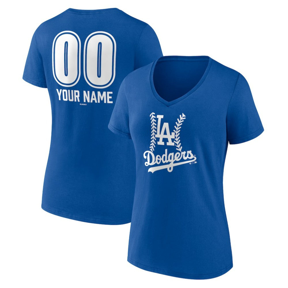 Los Angeles Dodgers Women's Personalized Name & Number Fastball V-Neck T-Shirt Royal