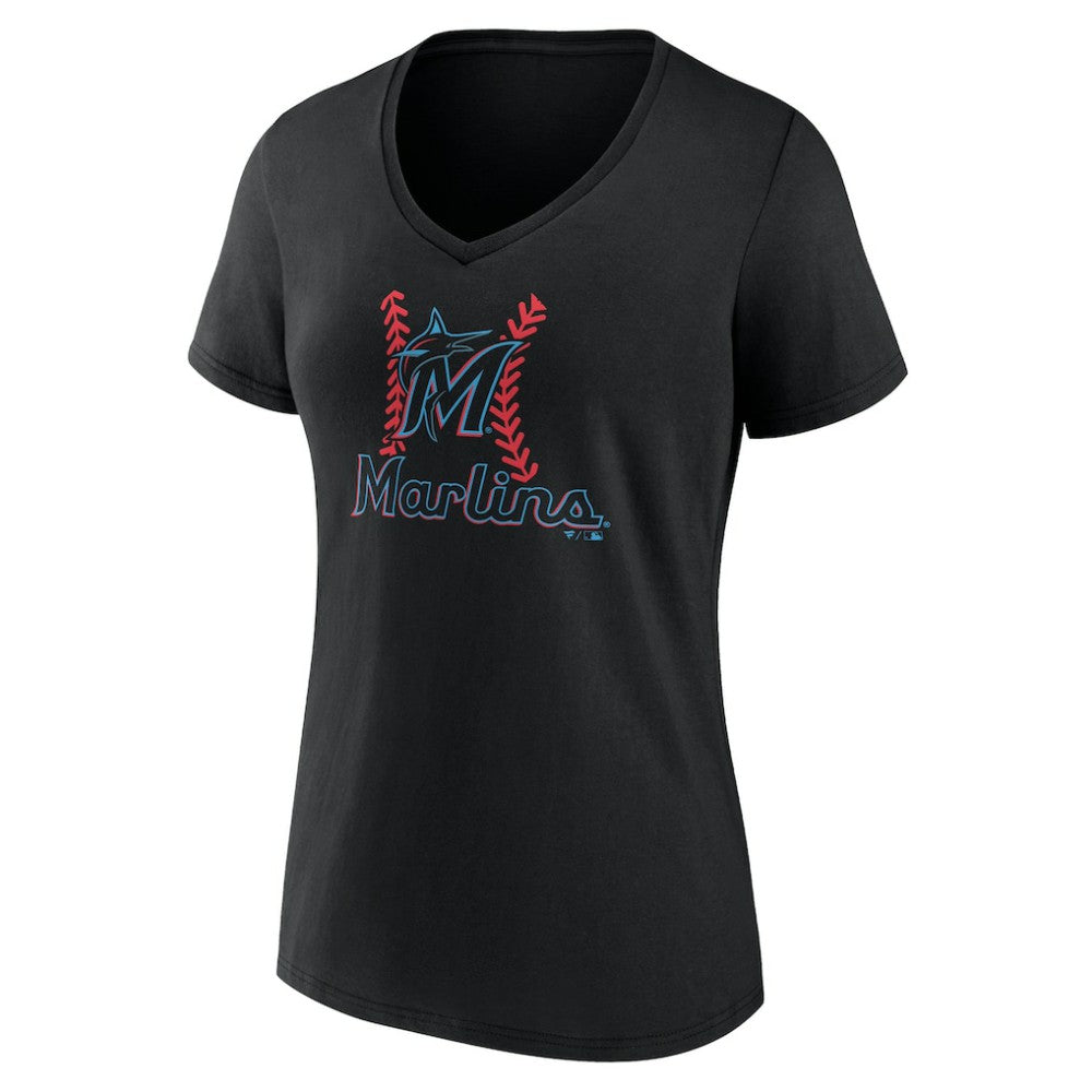 Miami Marlins Women's Personalized Name & Number Fastball V-Neck T-Shirt Black