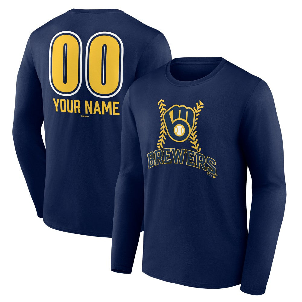 Milwaukee Brewers Personalized Name & Number Fastball Long Sleeve T-Shirt Navy