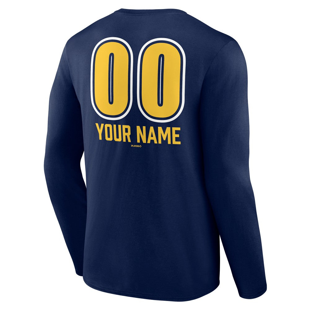 Milwaukee Brewers Personalized Name & Number Fastball Long Sleeve T-Shirt Navy