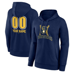 Milwaukee Brewers Women's Personalized Name & Number Fastball Pullover Hoodie Navy