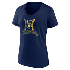 Milwaukee Brewers Women's Personalized Name & Number Fastball V-Neck T-Shirt Navy