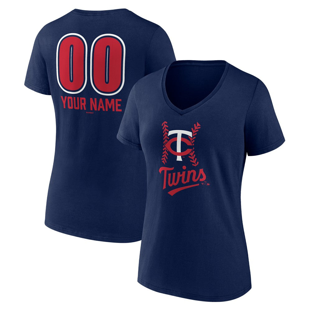 Minnesota Twins Women's Personalized Name & Number Fastball V-Neck T-Shirt Navy