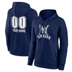 New York Yankees Women's Personalized Name & Number Fastball Pullover Hoodie Navy