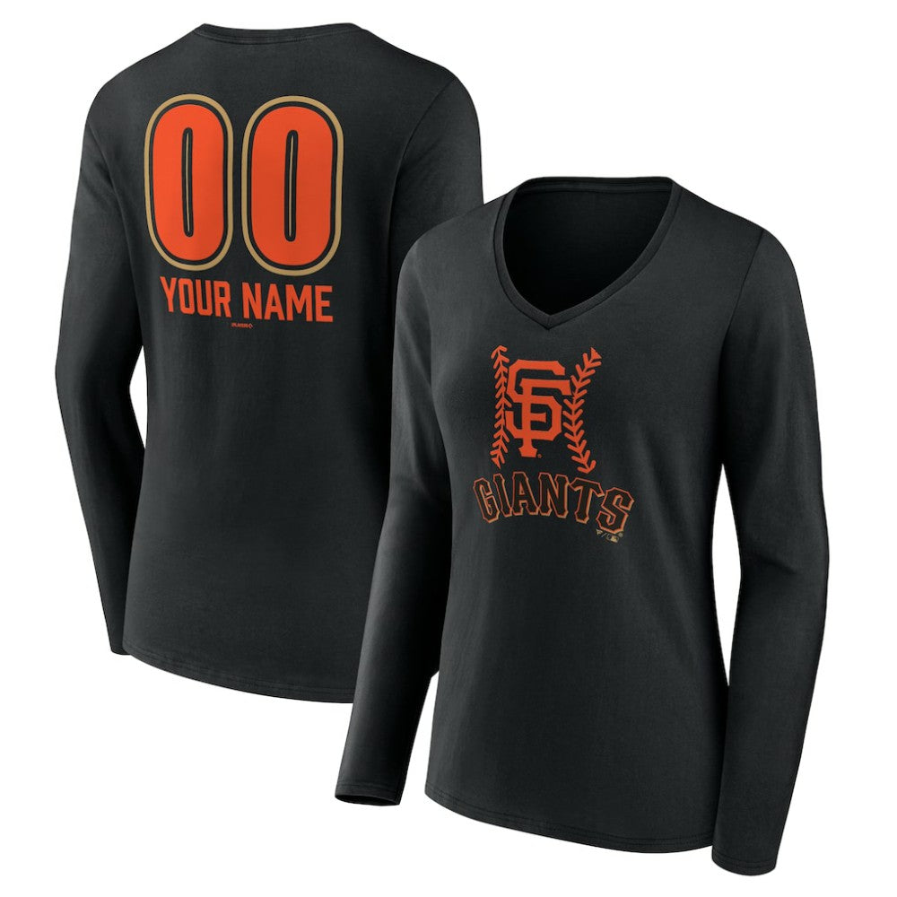 San Francisco Giants Women's Personalized Name & Number Fastball Long Sleeve V-Neck T-Shirt Black