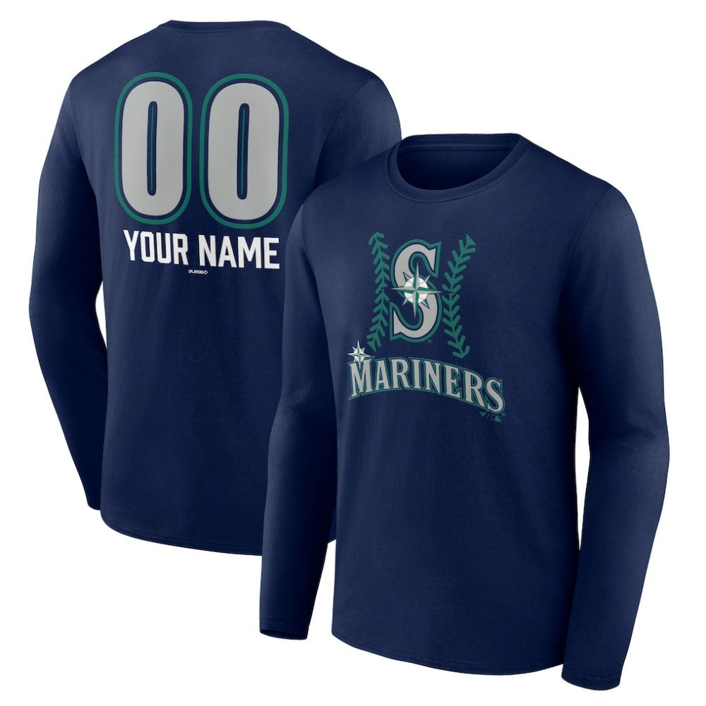 Seattle Mariners Personalized Name & Number Fastball Long Sleeve T-Shirt Navy