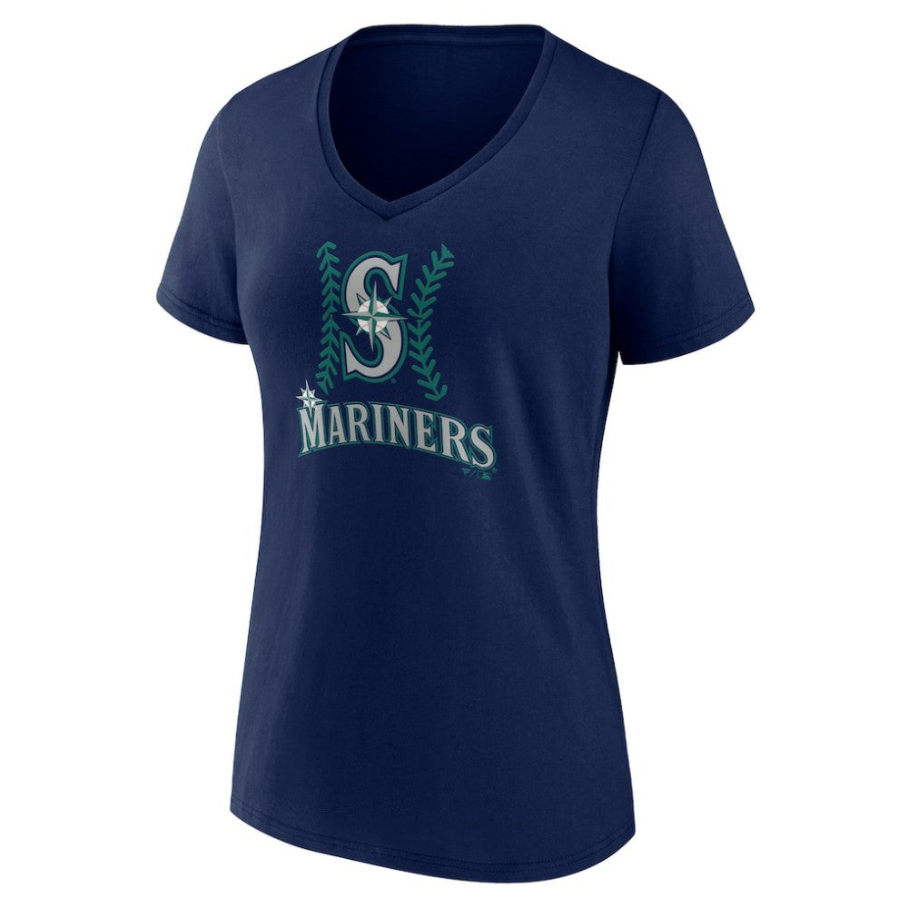 Seattle Mariners Women's Personalized Name & Number Fastball V-Neck T-Shirt Navy