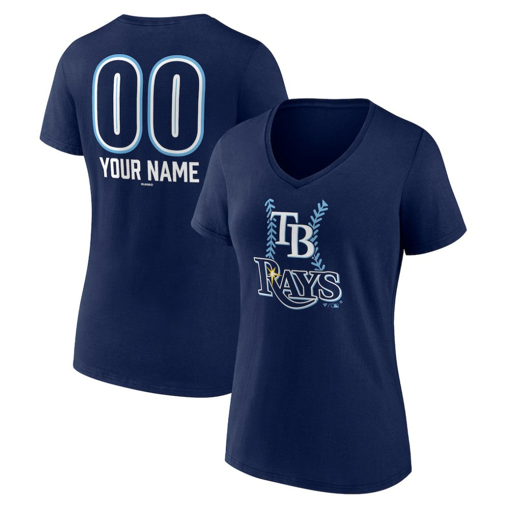 Tampa Bay Rays Women's Personalized Name & Number Fastball V-Neck T-Shirt Navy