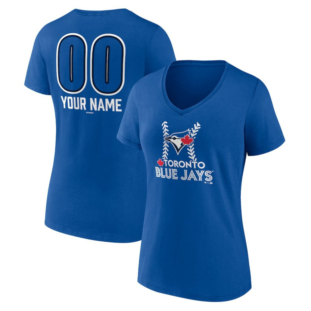 Toronto Blue Jays Women's Personalized Name & Number Fastball V-Neck T-Shirt Royal