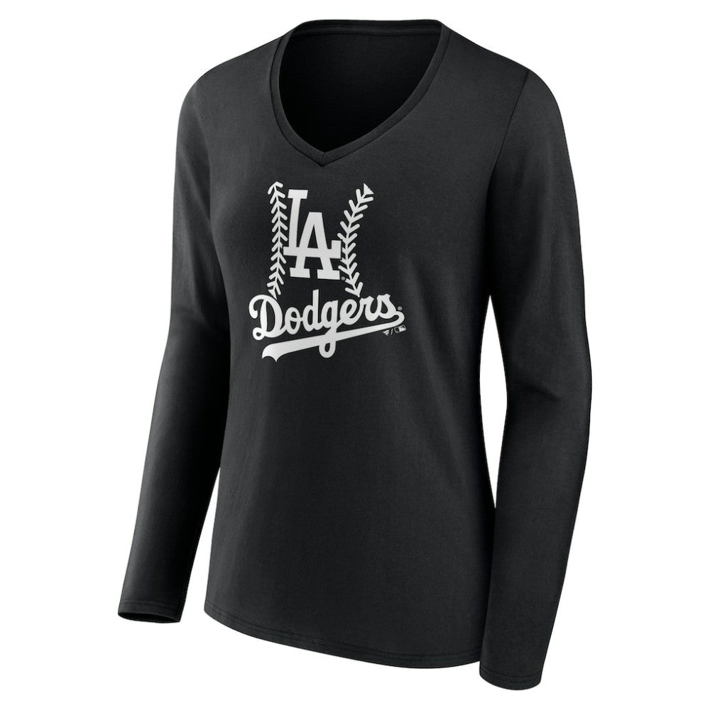 Los Angeles Dodgers Women's Personalized Name & Number Fastball Long Sleeve V-Neck T-Shirt Black