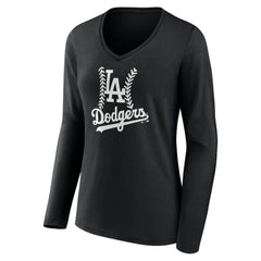 Los Angeles Dodgers Women's Personalized Name & Number Fastball Long Sleeve V-Neck T-Shirt Black
