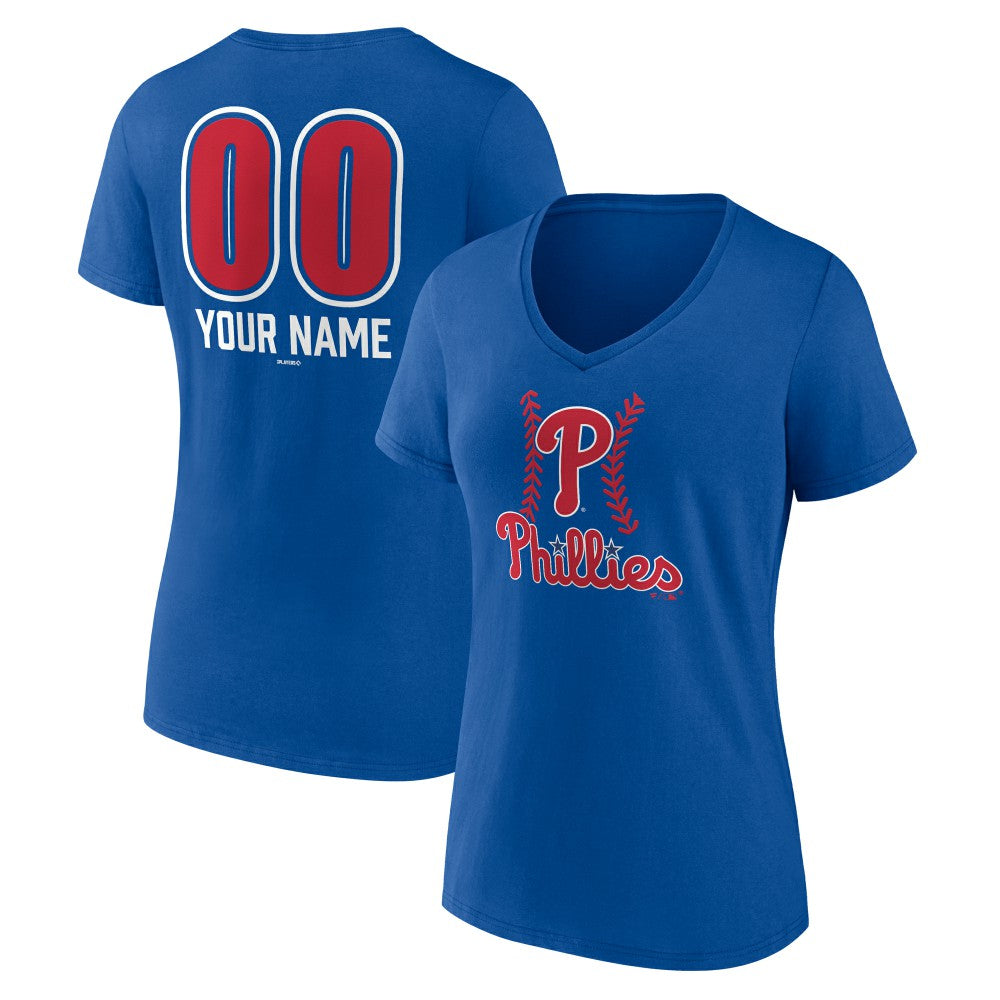 Philadelphia Phillies Women's Personalized Name & Number Fastball V-Neck T-Shirt Royal