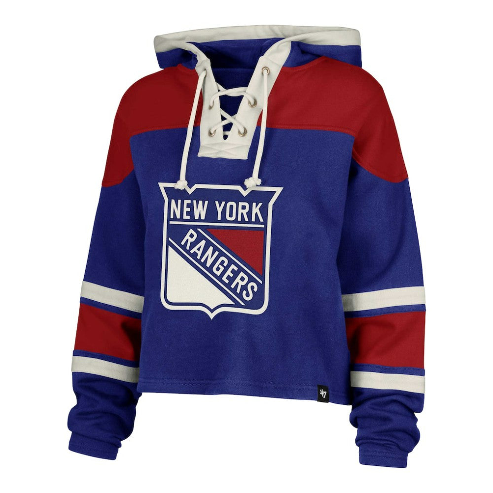 Mika Zibanejad New York Rangers '47 Women's Superior Lacer Cropped Pullover Hoodie - Blue Hoodies
